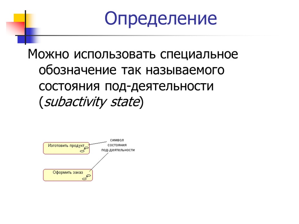 Определение Можно использовать специальное обозначение так называемого состояния под-деятельности (subactivity state)